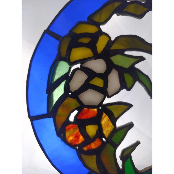 Stained Glass Panel Wall Hanging Window Decor 7 in Diam. Art Glass Sun Catcher - Picture 7 of 9